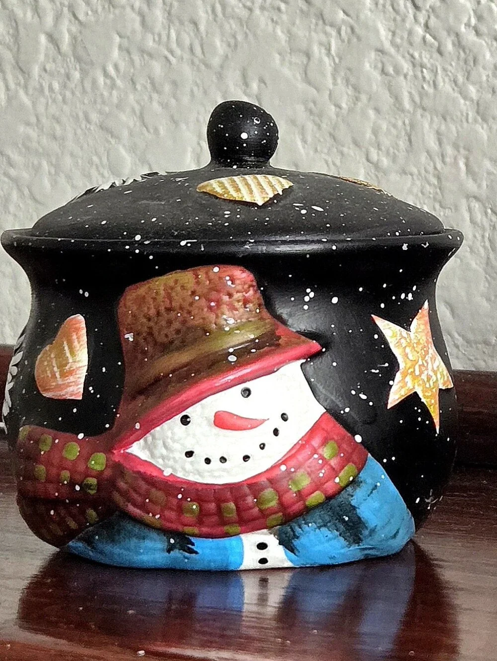Susan Winget Set 2 Small Snowman Candle Crocks, New In Box Ceramic Holiday Decor